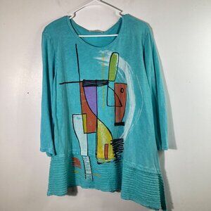Abstract Print Teal Blouse